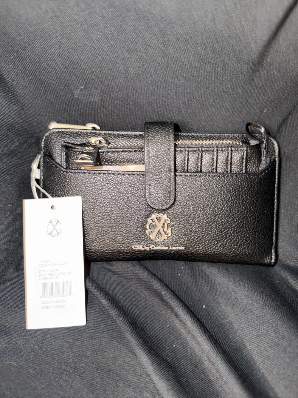 Christian Lacroix Black Textured Leather Wallet with Gold Logo